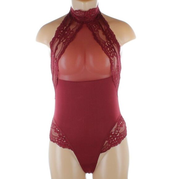 Lace Teddy Halter Mesh Bodysuit Babydoll NWT - Picture 2 of 13